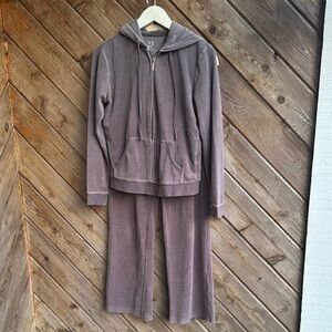 NY&Co gray Velour Tracksuit with zip up Hoodie pull on flare pants Y2K small